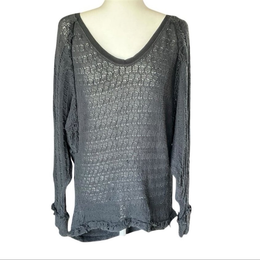 Free People We The Free Women's Gray Medium Thien's Hacci Long Sleeve Sweater​ - Picture 2 of 9